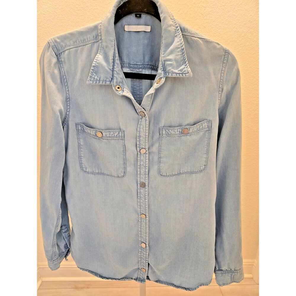 7 For All Mankind Western Chambray Button Down Denim Shirt M Womens Light Wash